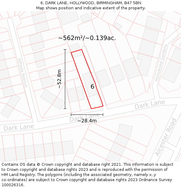 6, DARK LANE, HOLLYWOOD, BIRMINGHAM, B47 5BN: Plot and title map