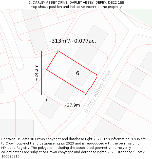 6, DARLEY ABBEY DRIVE, DARLEY ABBEY, DERBY, DE22 1EE: Plot and title map
