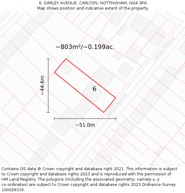 6, DARLEY AVENUE, CARLTON, NOTTINGHAM, NG4 3PA: Plot and title map