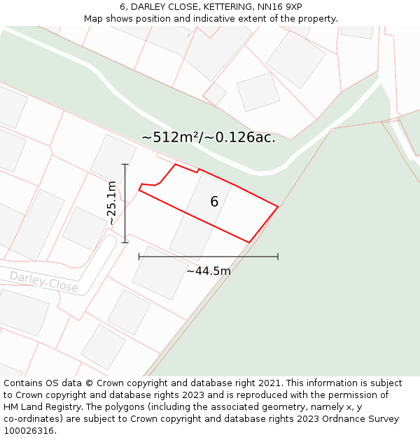 6, DARLEY CLOSE, KETTERING, NN16 9XP: Plot and title map