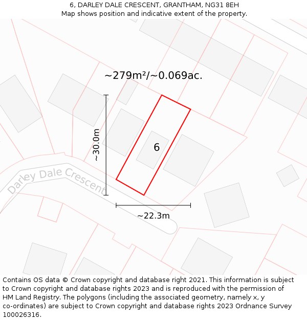 6, DARLEY DALE CRESCENT, GRANTHAM, NG31 8EH: Plot and title map