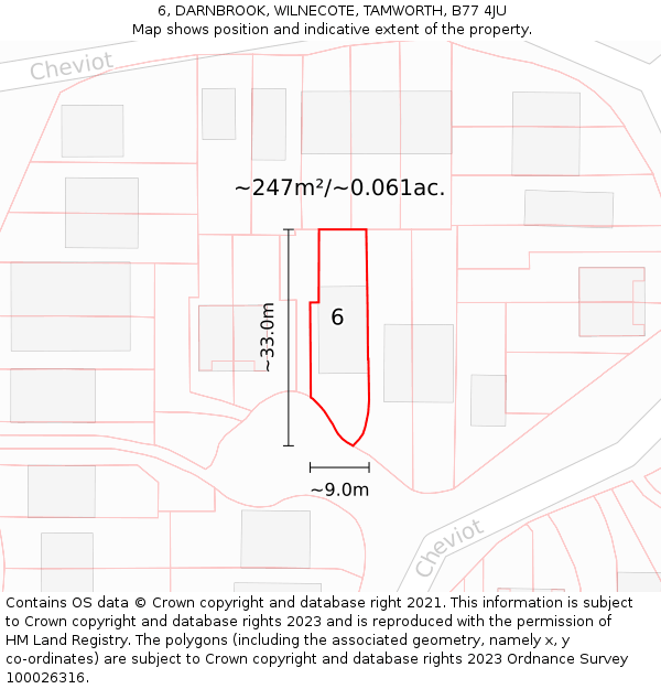 6, DARNBROOK, WILNECOTE, TAMWORTH, B77 4JU: Plot and title map