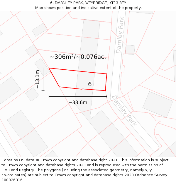 6, DARNLEY PARK, WEYBRIDGE, KT13 8EY: Plot and title map