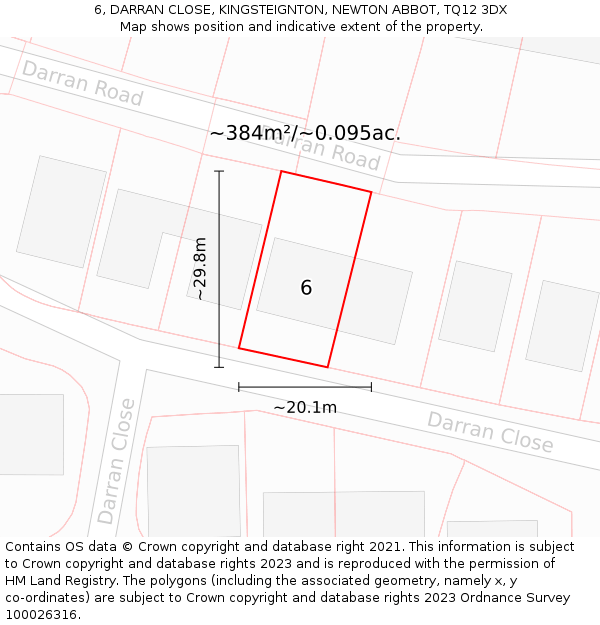 6, DARRAN CLOSE, KINGSTEIGNTON, NEWTON ABBOT, TQ12 3DX: Plot and title map