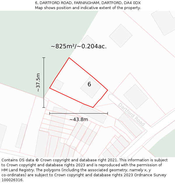 6, DARTFORD ROAD, FARNINGHAM, DARTFORD, DA4 0DX: Plot and title map