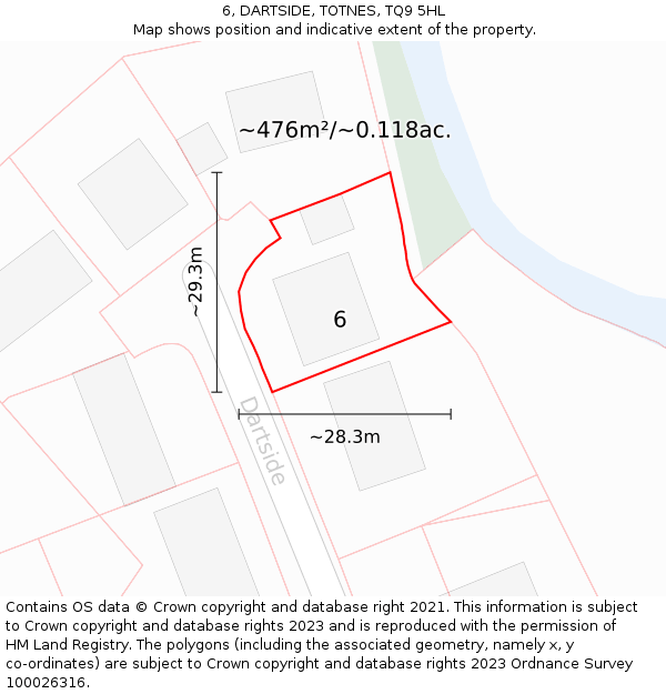 6, DARTSIDE, TOTNES, TQ9 5HL: Plot and title map
