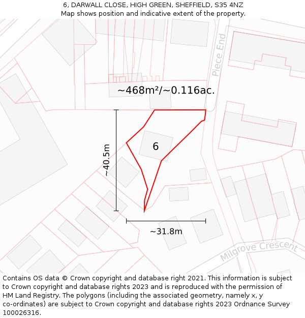 6, DARWALL CLOSE, HIGH GREEN, SHEFFIELD, S35 4NZ: Plot and title map