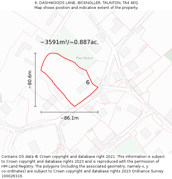 6, DASHWOODS LANE, BICKNOLLER, TAUNTON, TA4 4EQ: Plot and title map