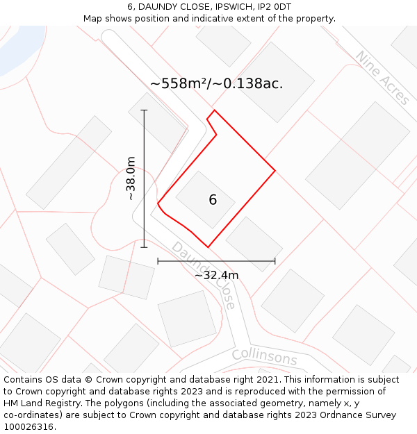 6, DAUNDY CLOSE, IPSWICH, IP2 0DT: Plot and title map