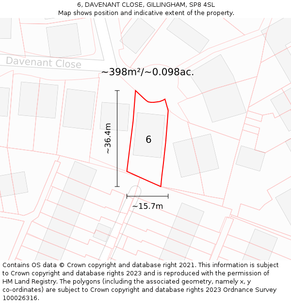 6, DAVENANT CLOSE, GILLINGHAM, SP8 4SL: Plot and title map