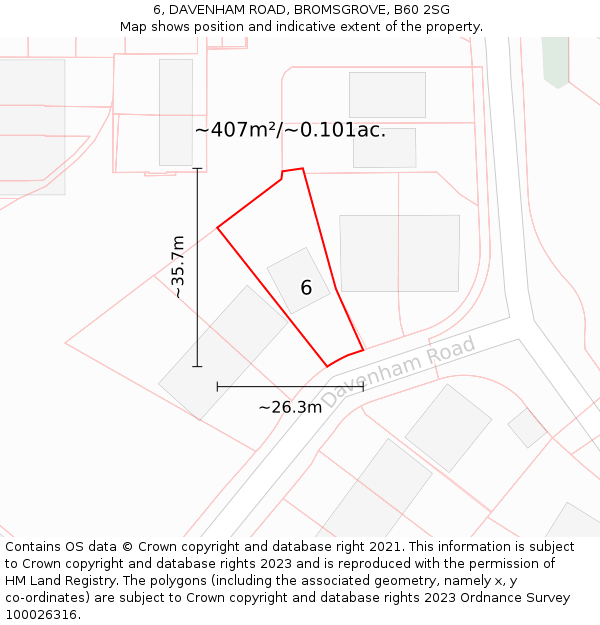 6, DAVENHAM ROAD, BROMSGROVE, B60 2SG: Plot and title map