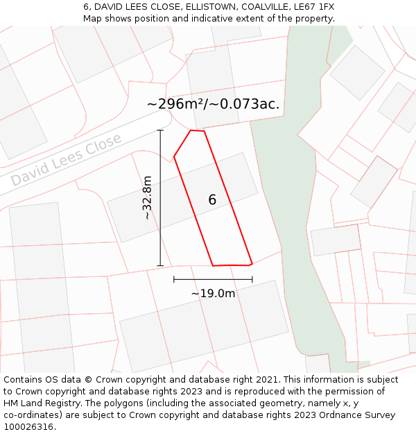 6, DAVID LEES CLOSE, ELLISTOWN, COALVILLE, LE67 1FX: Plot and title map