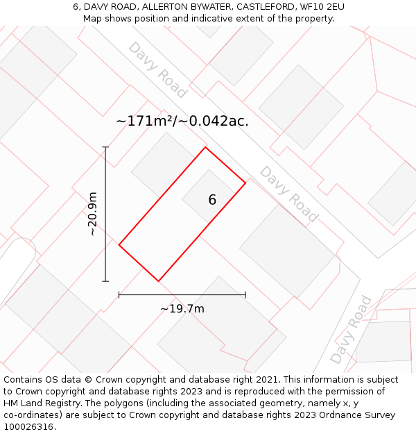 6, DAVY ROAD, ALLERTON BYWATER, CASTLEFORD, WF10 2EU: Plot and title map