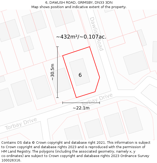 6, DAWLISH ROAD, GRIMSBY, DN33 3DN: Plot and title map