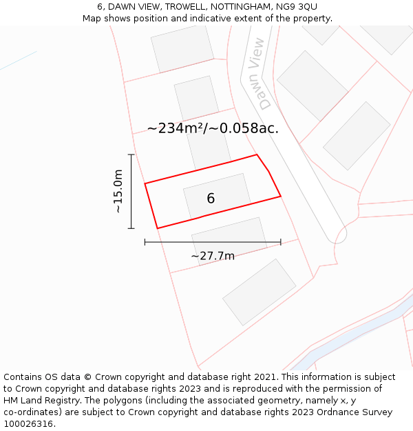 6, DAWN VIEW, TROWELL, NOTTINGHAM, NG9 3QU: Plot and title map