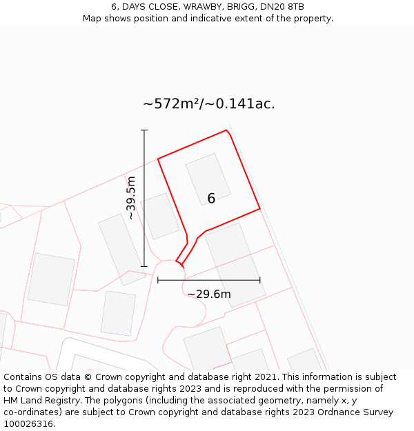 6, DAYS CLOSE, WRAWBY, BRIGG, DN20 8TB: Plot and title map