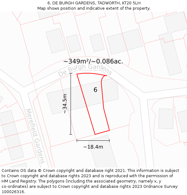 6, DE BURGH GARDENS, TADWORTH, KT20 5LH: Plot and title map