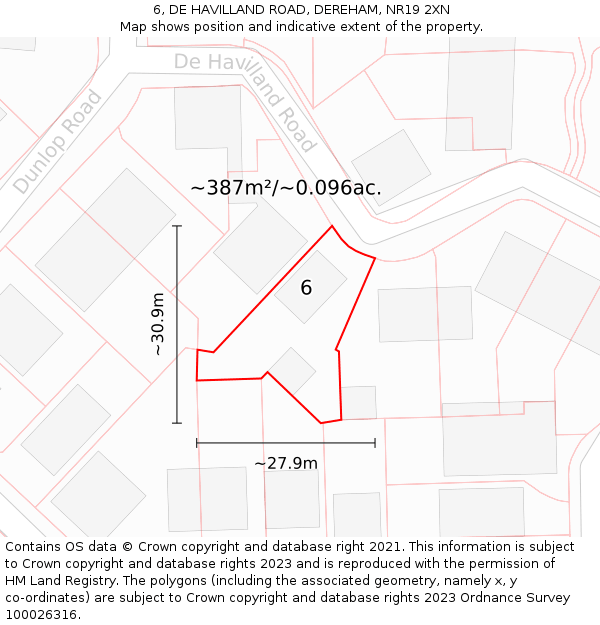 6, DE HAVILLAND ROAD, DEREHAM, NR19 2XN: Plot and title map