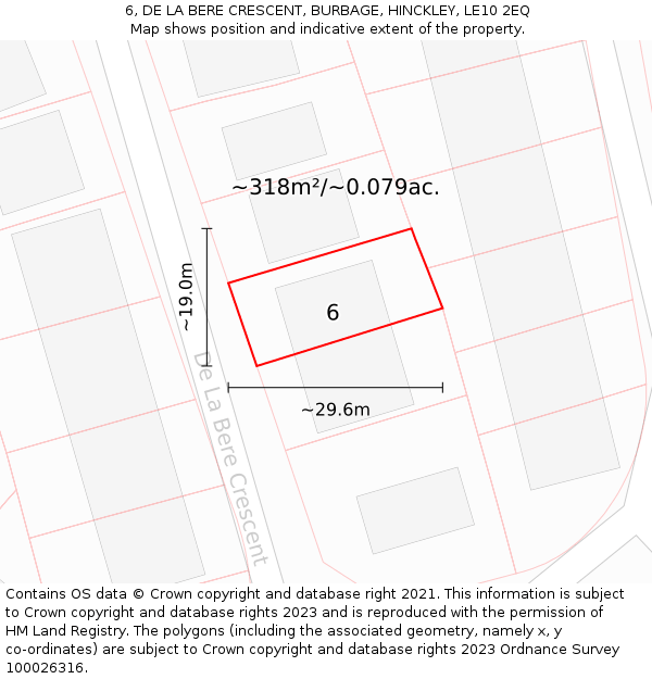 6, DE LA BERE CRESCENT, BURBAGE, HINCKLEY, LE10 2EQ: Plot and title map