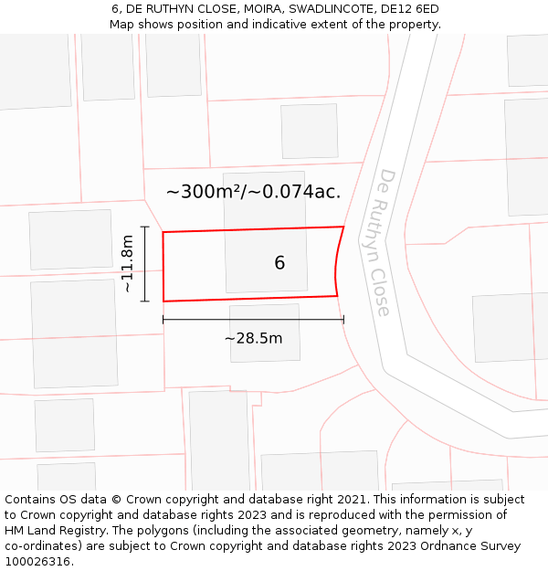 6, DE RUTHYN CLOSE, MOIRA, SWADLINCOTE, DE12 6ED: Plot and title map