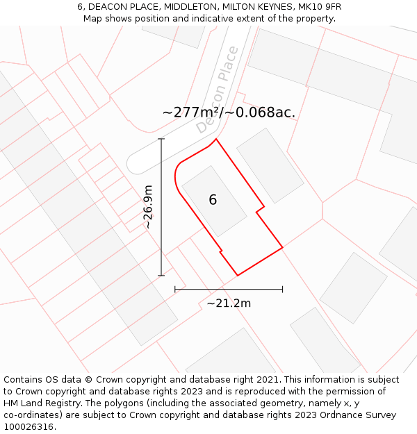 6, DEACON PLACE, MIDDLETON, MILTON KEYNES, MK10 9FR: Plot and title map