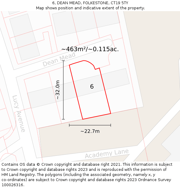 6, DEAN MEAD, FOLKESTONE, CT19 5TY: Plot and title map
