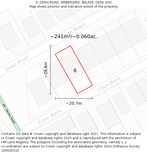 6, DEAN ROAD, AMBERGATE, BELPER, DE56 2GH: Plot and title map