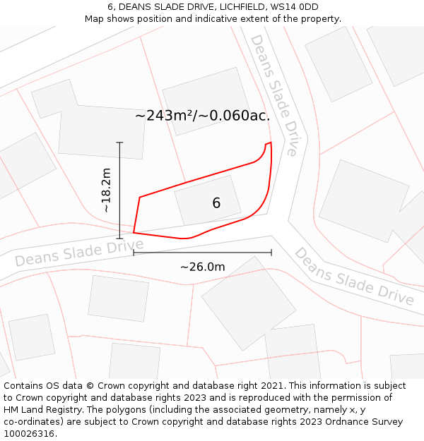 6, DEANS SLADE DRIVE, LICHFIELD, WS14 0DD: Plot and title map