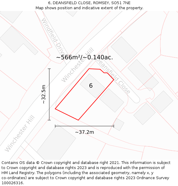 6, DEANSFIELD CLOSE, ROMSEY, SO51 7NE: Plot and title map