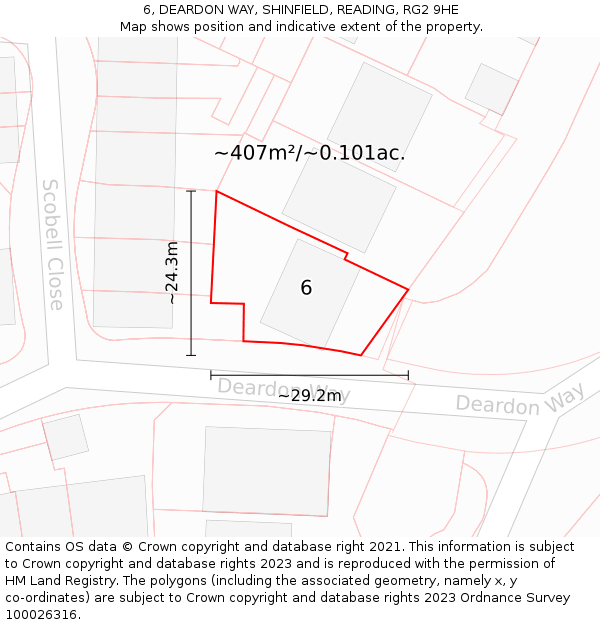 6, DEARDON WAY, SHINFIELD, READING, RG2 9HE: Plot and title map