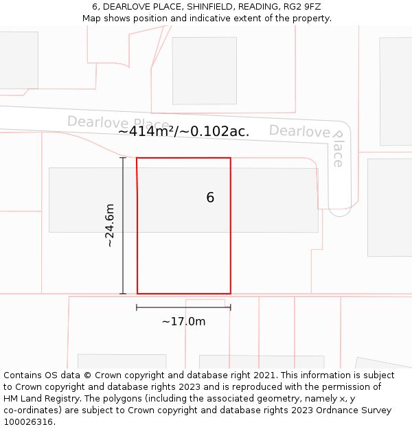 6, DEARLOVE PLACE, SHINFIELD, READING, RG2 9FZ: Plot and title map