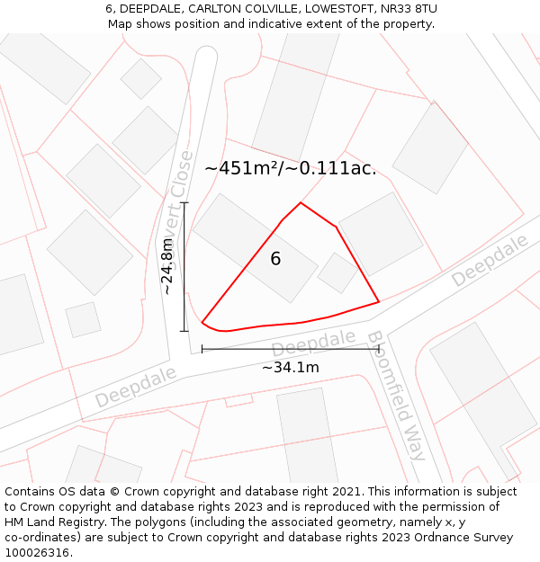 6, DEEPDALE, CARLTON COLVILLE, LOWESTOFT, NR33 8TU: Plot and title map