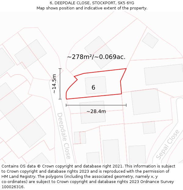 6, DEEPDALE CLOSE, STOCKPORT, SK5 6YG: Plot and title map