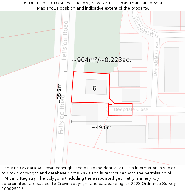 6, DEEPDALE CLOSE, WHICKHAM, NEWCASTLE UPON TYNE, NE16 5SN: Plot and title map