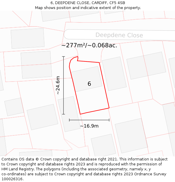 6, DEEPDENE CLOSE, CARDIFF, CF5 4SB: Plot and title map