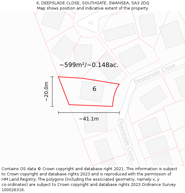 6, DEEPSLADE CLOSE, SOUTHGATE, SWANSEA, SA3 2DQ: Plot and title map