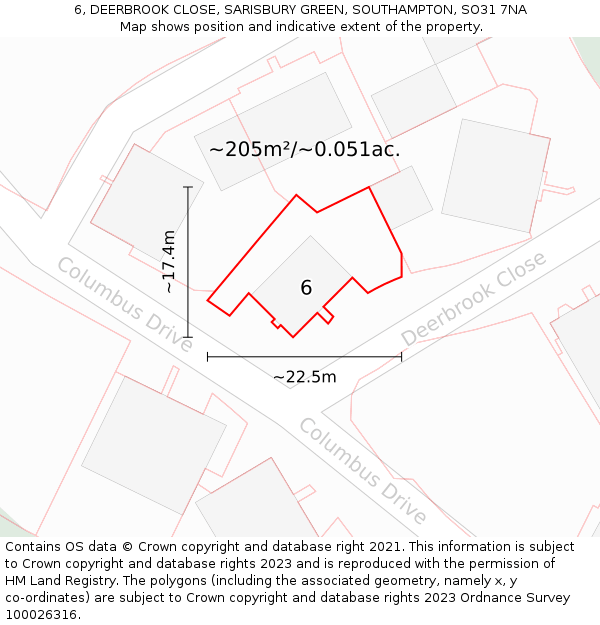 6, DEERBROOK CLOSE, SARISBURY GREEN, SOUTHAMPTON, SO31 7NA: Plot and title map