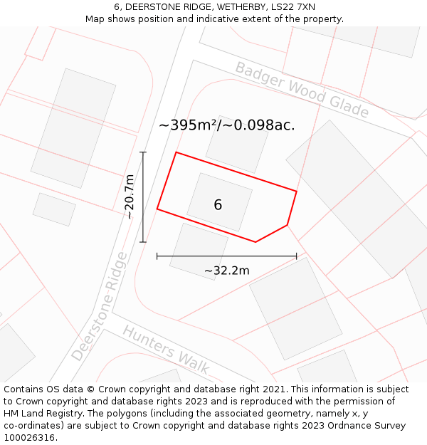 6, DEERSTONE RIDGE, WETHERBY, LS22 7XN: Plot and title map