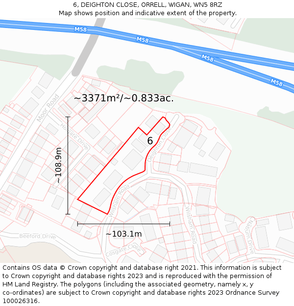6, DEIGHTON CLOSE, ORRELL, WIGAN, WN5 8RZ: Plot and title map