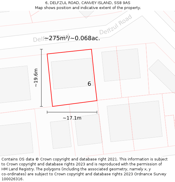 6, DELFZUL ROAD, CANVEY ISLAND, SS8 9AS: Plot and title map