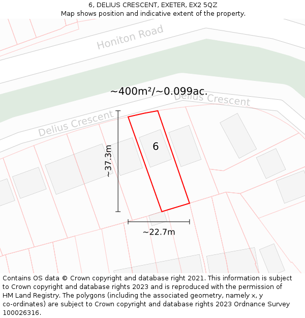 6, DELIUS CRESCENT, EXETER, EX2 5QZ: Plot and title map