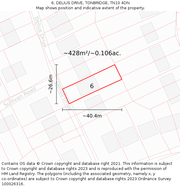6, DELIUS DRIVE, TONBRIDGE, TN10 4DN: Plot and title map