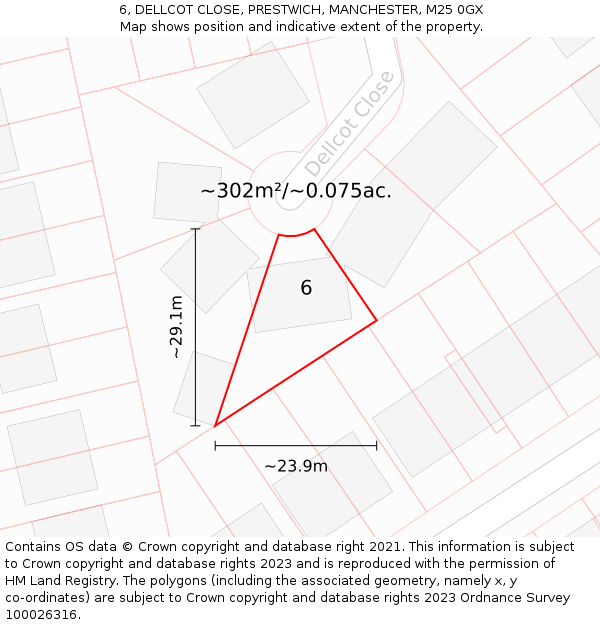 6, DELLCOT CLOSE, PRESTWICH, MANCHESTER, M25 0GX: Plot and title map