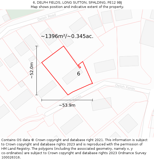 6, DELPH FIELDS, LONG SUTTON, SPALDING, PE12 9BJ: Plot and title map
