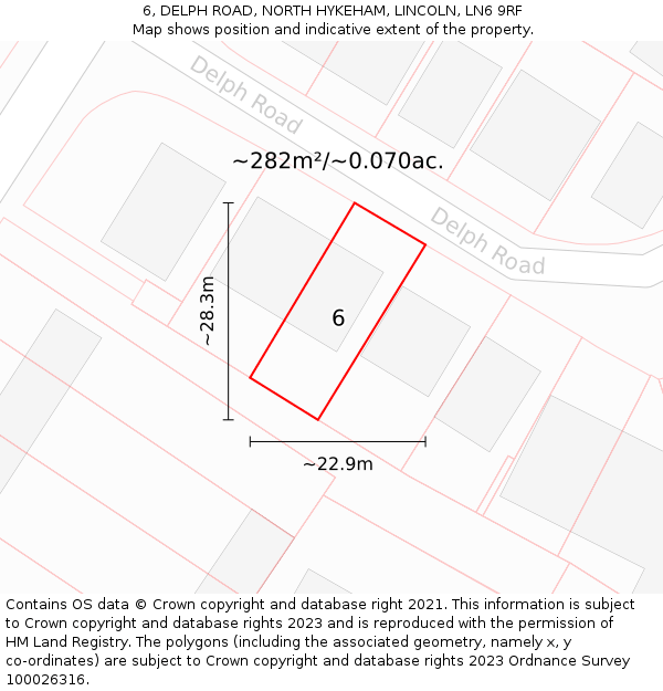 6, DELPH ROAD, NORTH HYKEHAM, LINCOLN, LN6 9RF: Plot and title map