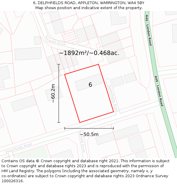 6, DELPHFIELDS ROAD, APPLETON, WARRINGTON, WA4 5BY: Plot and title map