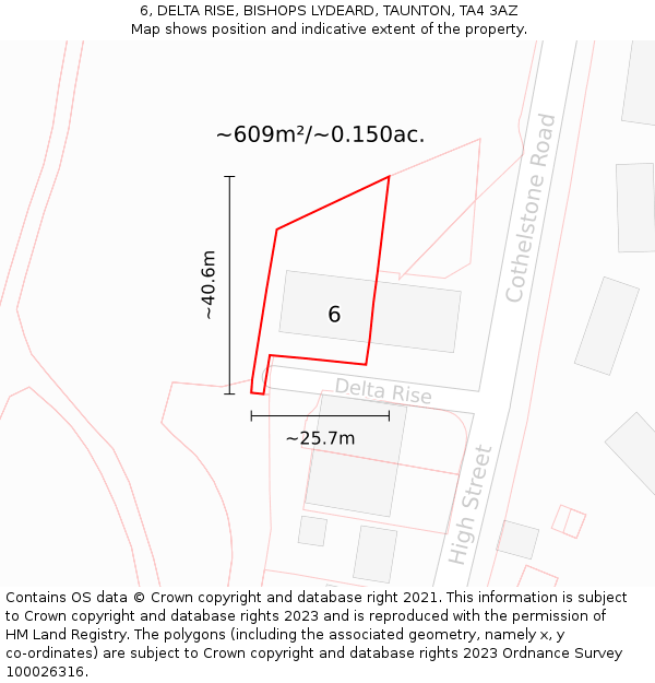 6, DELTA RISE, BISHOPS LYDEARD, TAUNTON, TA4 3AZ: Plot and title map