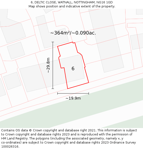 6, DELTIC CLOSE, WATNALL, NOTTINGHAM, NG16 1GD: Plot and title map
