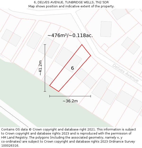 6, DELVES AVENUE, TUNBRIDGE WELLS, TN2 5DR: Plot and title map