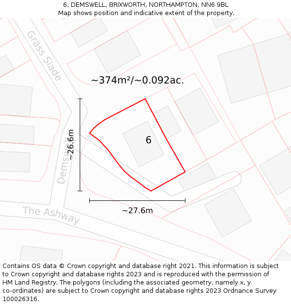 6, DEMSWELL, BRIXWORTH, NORTHAMPTON, NN6 9BL: Plot and title map